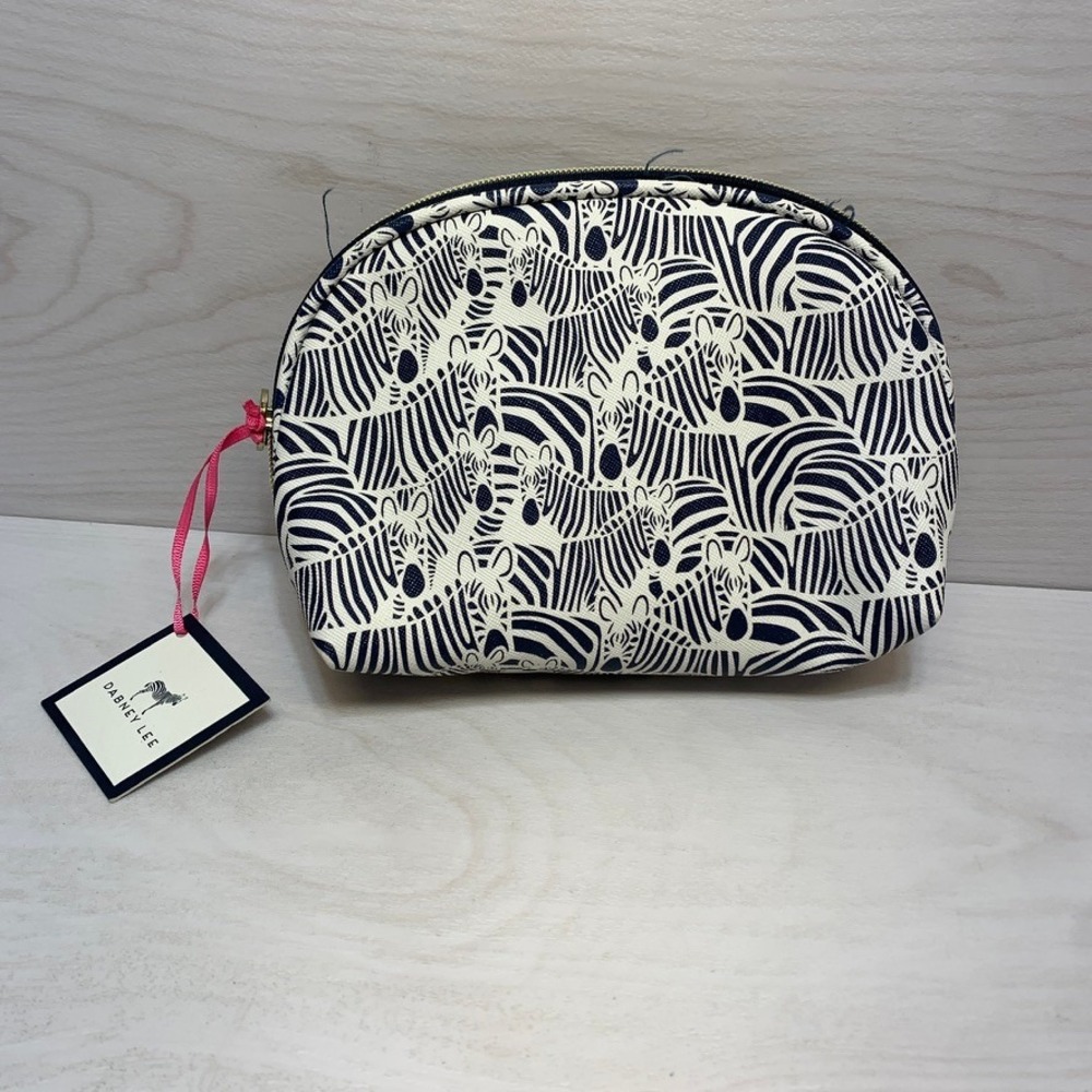 Dabney Lee Womens OS Cosmetic Bag Zebra Print‎ Navy Blue Travel Makeup Pouch NWT